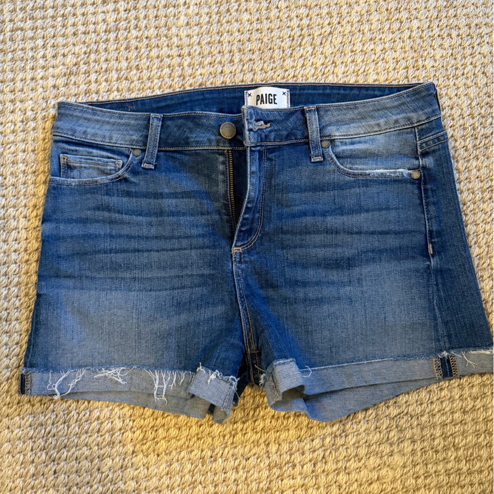 PAIGE Dark Blue Women's Cropped Denim Shorts